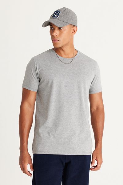 AC&Co / Altınyıldız Classics Pánské tmavě šedé bavlněné tričko Crew Neck Slim Fit
