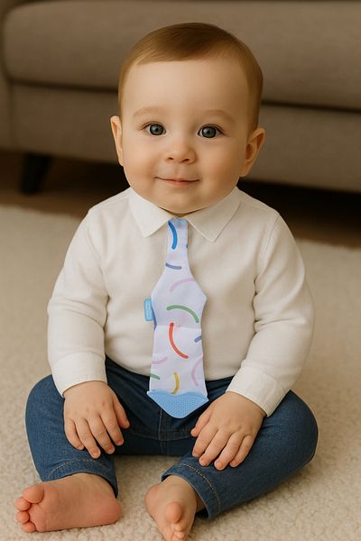 Babyjem Teether Scarf & Tie - Smiling Face - White - Rustling & Comforting Soft Silicone Bpa Free