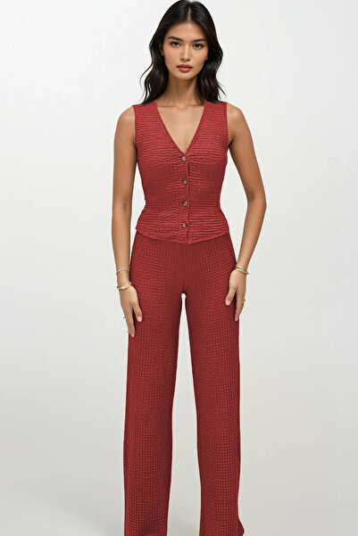 Trend Alaçatı Stili Női csempe V-nyakú gombos mellény és nadrág szett ALC-X13583