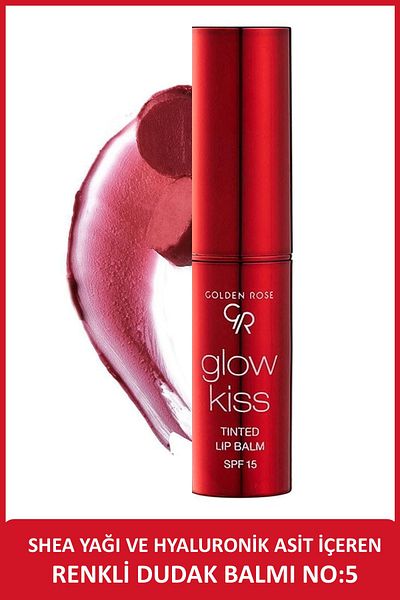 Golden Rose مرطب الشفاه الملون Glow Kiss SPF15 مرطب الشفاه الملون مع الشيا وحمض الهيالورونيك - 05 عصير الكرز 3 جم