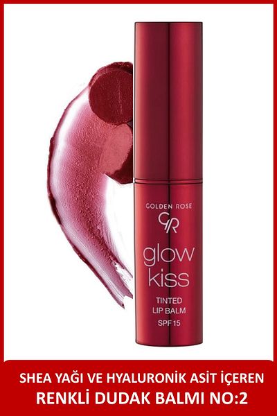 Golden Rose مرطب الشفاه الملون Glow Kiss SPF15 مرطب الشفاه الملون بالشيا وحمض الهيالورونيك -02 الفراولة 3 جم