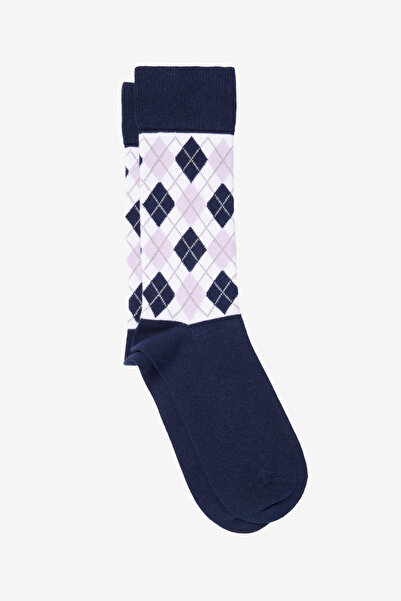 AC&Co / Altınyıldız Classics Erkek Lacivert-gri 3'lü Paket Pamuklu Esnek Desenli Soket Çorap