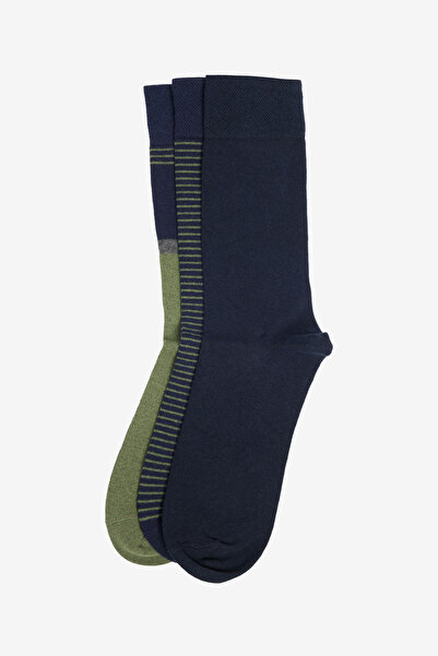 AC&Co / Altınyıldız Classics Men's Navy Blue-Green Patterned 3-Piece Socket Socks