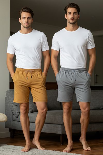 Trendyol Collection Camel-Grey Straight Cut 2dílné šortky – TMNSS21SR0095