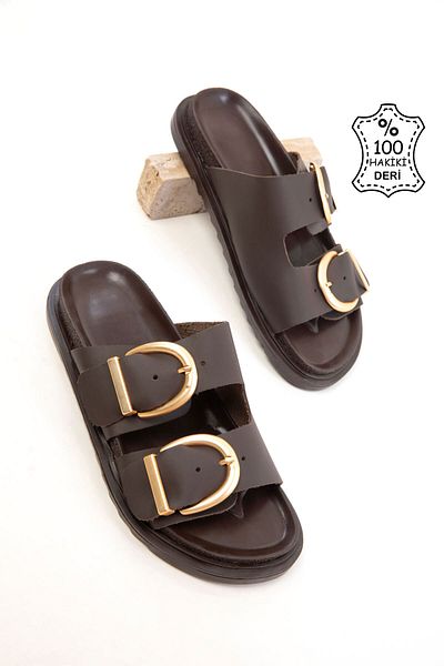 SOHO Brown Genuine Leather Women's Slippers 20710