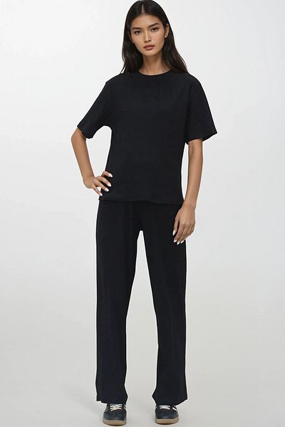 Trend Alaçatı Stili Women's Black Crew Neck Short Sleeve T-Shirt and Pants Set Alc-X14069