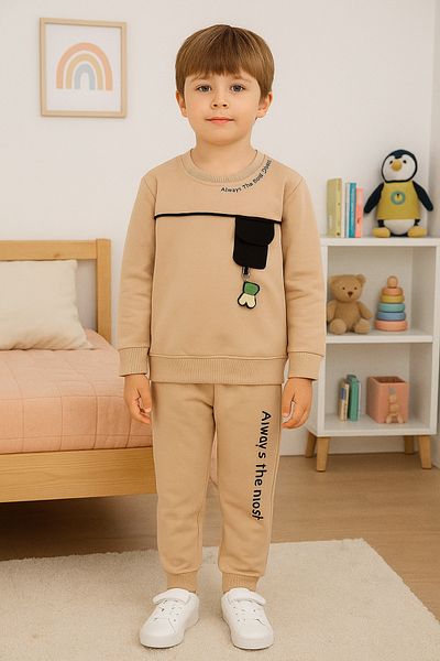 TRENDYOLKIDS Pletená sada s velbloudím vzorem - spodní a horní sada TKDAW25AU00078