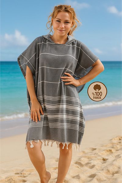 Formeya Cotton Adult Peshtemal Poncho Μπουρνούζι Πετσέτα παραλίας Γκρι