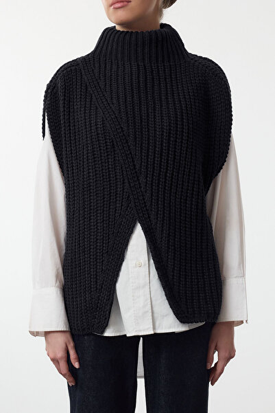 Trendyol Collection Pulover tricotat antracit cu guler înalt și crăpături TWOAW25PA00000