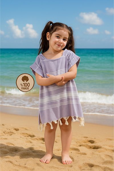 Formeya Cotton Children's Peshtemal Poncho Bathrobe Beach Towel Lilac