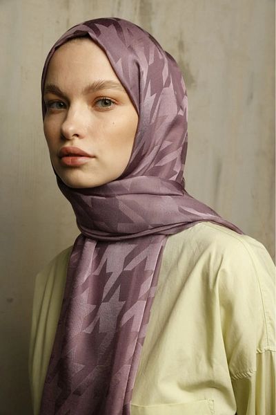 VALORSCARF Dusty Lilac Houndstooth Pattern Silky Jacquard Shawl