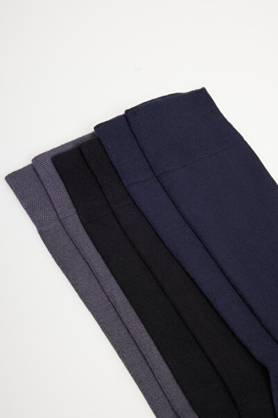 AC&Co / Altınyıldız Classics Erkek Siyah-lacivert-marengo 6'lı Paket Viskon Esnek Soket Çorap