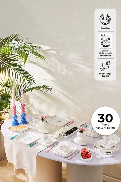 Emsan Viola Porcelain - 30 Pieces Breakfast Set for 6 People