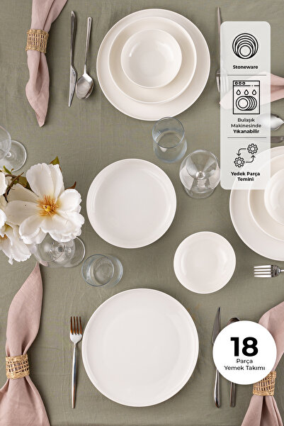 İSTANBUL PORSELEN Sade 18 Parça 6 Kişilik Yemek Takımı