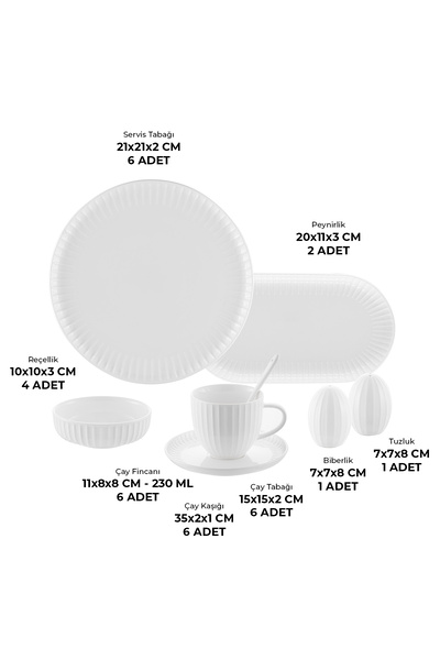 İSTANBUL PORSELEN Beray 32 Piece Breakfast Set for 6 People