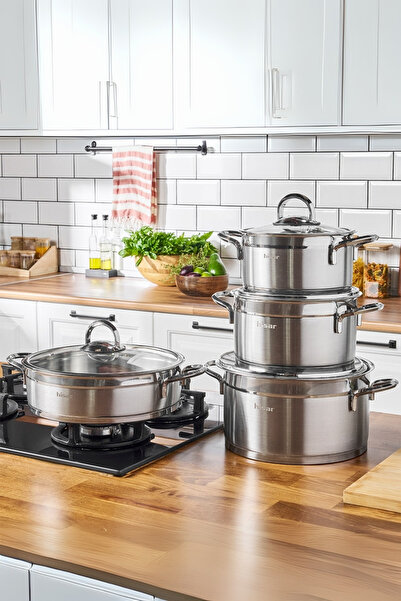 Hisar Orion İndüksiyon Tabanlı 8 Parça Çelik Tencere Seti