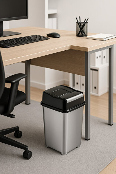 Sas Haus Gray Practical Covered Bathroom & Kitchen Trash Can – Odor Blocking, Hygienic, 10 Liter Swirl