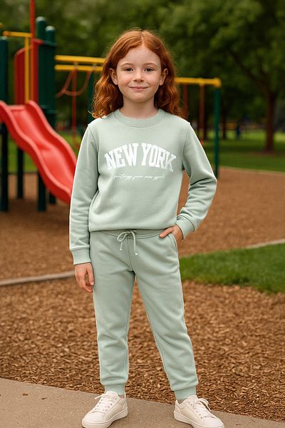 TRENDYOLKIDS Mint szlogen pamut kötött alsó-felső szett TKDAW25AU00038