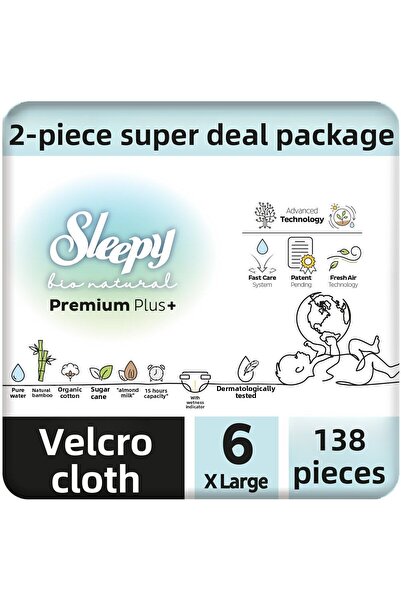 Sleepy بيو ناتشورال بريميوم بلس 2 عبوة حفاضات أطفال مقاس 6 إكس لارج 138 قطعة