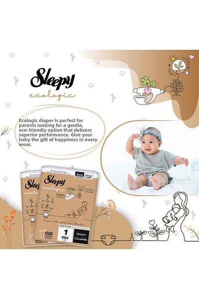 Sleepy Ecologic Size 1|64 Count|Hypoallergenic|Plant-Based|Biodegradable|Premium|Leakproof