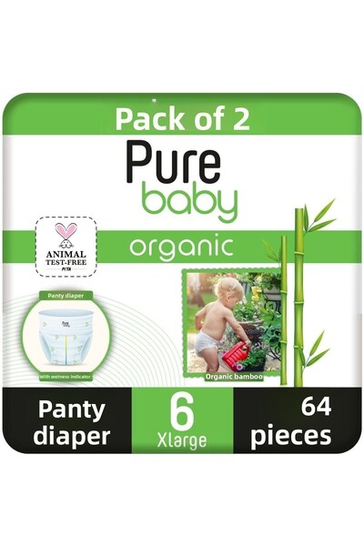 Pure Baby حفاضات داخلية من الخيزران العضوي 2 عبوة مقاس 6 كبير جدًا 64 قطعة