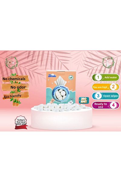 Bisula Compressed Tablet Wipes – Disposable Baby Cleaning Cloth That Opens with Water (250 Pcs)