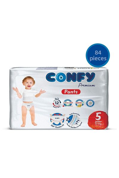 Confy Premium Baby Diapers - Size 5 Junior, 12-17 KG, 84 Pieces