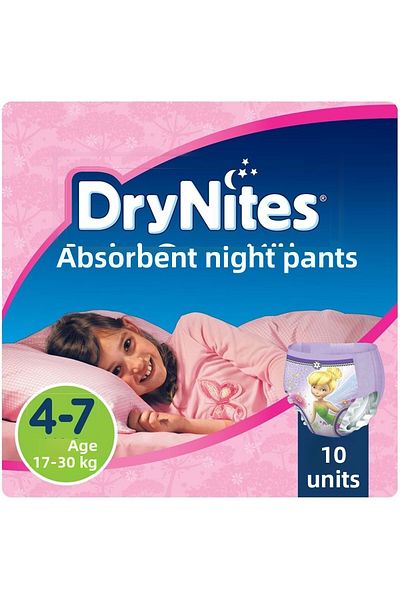 DryNites Girl 4-7 Years (17-30kg) Large 10 Pieces Absorbent Night Panties / Underpants - Bottom Wet