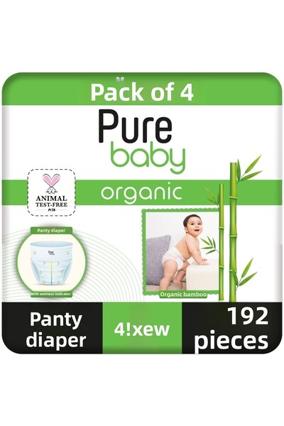 Pure Baby حفاضات داخلية من الخيزران العضوي 4 عبوات مقاس 4 ماكسي 192 قطعة
