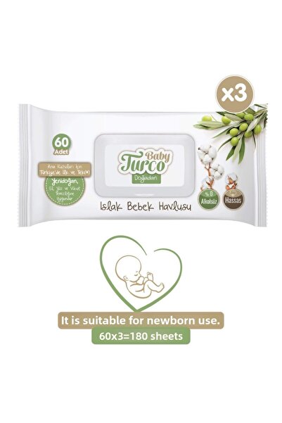 Baby Turco Doğadan Newborn Wet Baby Towel 3x60 Sheets