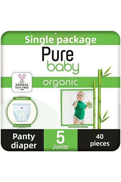 Pure Baby حفاضات داخلية من الخيزران العضوي، عبوة واحدة مقاس 5 جونيور، 40 قطعة