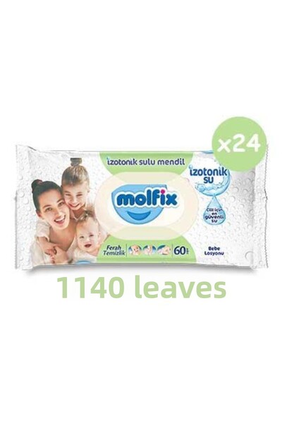 Molfix مناديل مبللة مائية متساوية التوتر للتنظيف المنعش 24 عبوة (1140 قطعة)