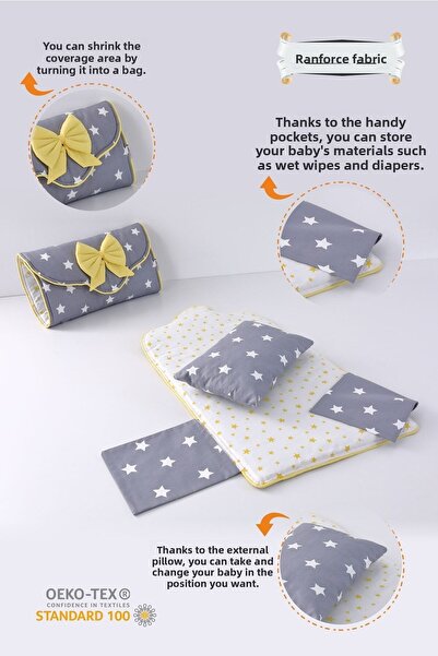 Umaybebek Baby Pillow, Baby Cushion, Pillow - with Bag - Dark/Grey Yellow