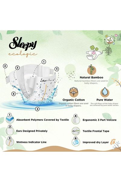 Sleepy Ecologic Size 1|3x64 Count|Hypoallergenic|Plant-Based|Biodegradable|Premium|Leakproof