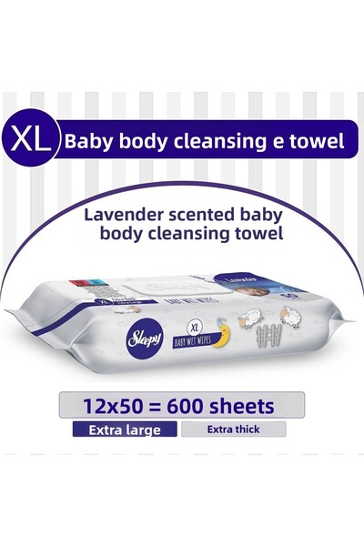 Sleepy منشفة تنظيف جسم الطفل برائحة اللافندر XL - 12x50 (600 ورقة)