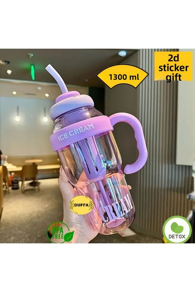 Duffa Big Mug Milkshake Detox and Water Flask Sports Flask with Straw 1300ml ...