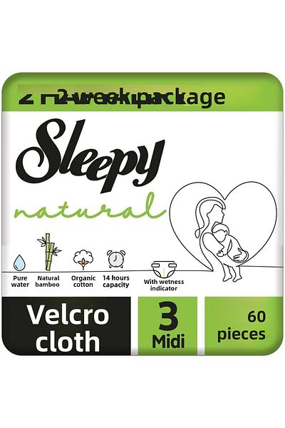Sleepy Natural 2 Week Pack Baby Diapers Size 3 Midi 60 Pieces