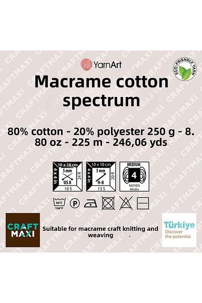 Yarnart Macrame Cotton Spectrum Macrame Χειροποίητο νήμα πλεξίματος Ebruli 1301