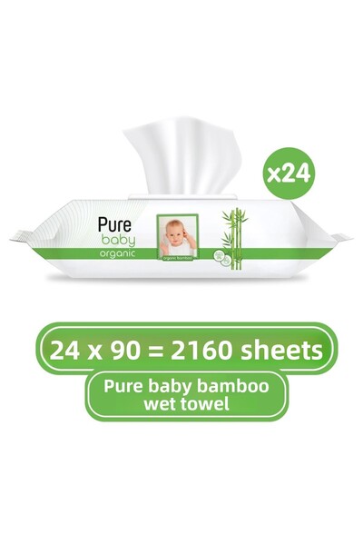 Pure Baby 24×90 (2160 ورقة) منشفة عضوية مبللة بخلاصة الخيزران