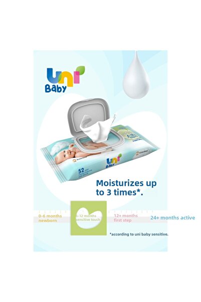 Uni Baby مناديل مبللة باللمس الحساسة 2x52 لتر