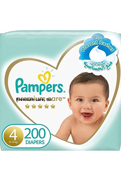 Pampers حفاضات بريميوم كير، مقاس 4، 9-14 كجم، الصندوق الضخم، 200 قطعة