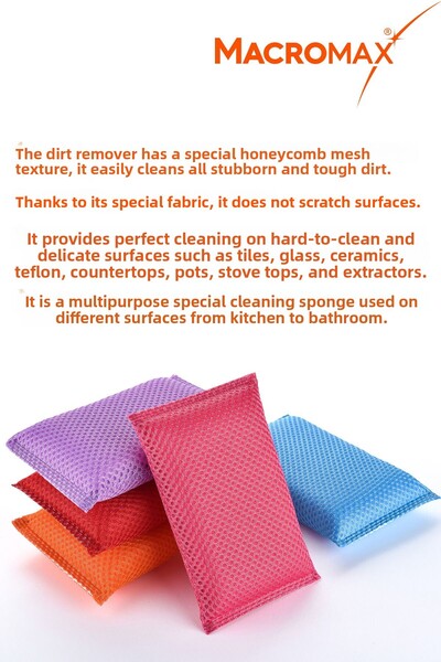 MACRO MAX Magico Dishwashing Sponge 2 Pack, Honeycomb Textured Anti-Scratch Dirt Remover Sponge