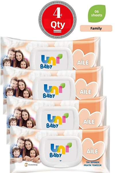 Uni Baby مناديل مبللة عائلية 90 منديل 4 قطع