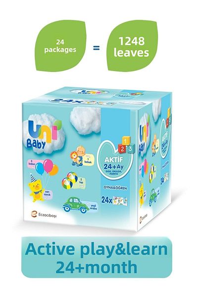 Uni Baby Play Learn Wet Wipes 24-Piece Pack (1248 Sheets)