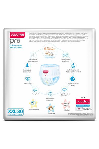 Babyhug Babyhug Pro Bubble Care Premium Pant Style Diapers Double Extra Large, Size 6 - 120 Pieces