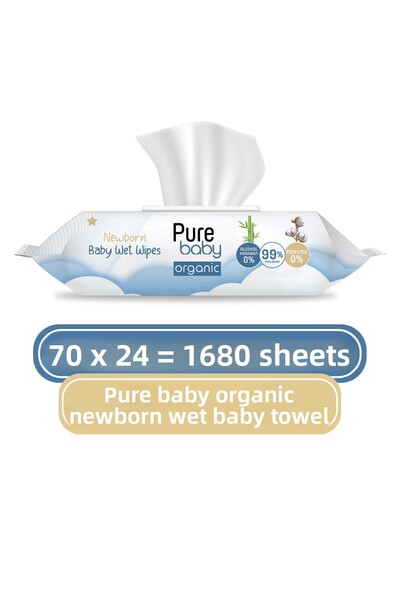 Pure Baby منشفة عضوية مبللة لحديثي الولادة - 24x70 (1680 ورقة)