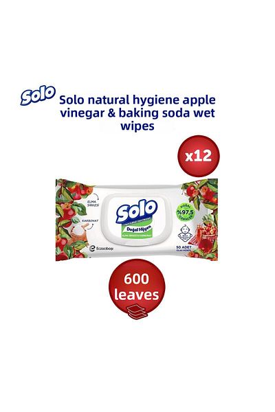 Solo Natural Hygiene - Set of 12 600 Sheets of Apple Cider Vinegar and Carbonate Wet Wipes