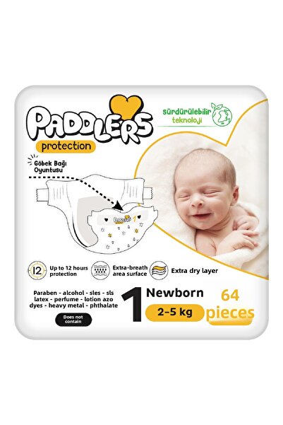Paddlers Protection Baby Diapers Size 1 Newborn 64 Pieces (2-5 kg) Jumbo Package