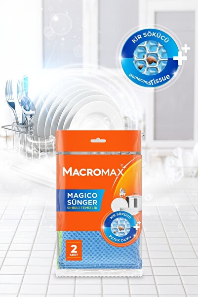 MACRO MAX Magico Dishwashing Sponge 2 Pack, Honeycomb Textured Anti-Scratch Dirt Remover Sponge