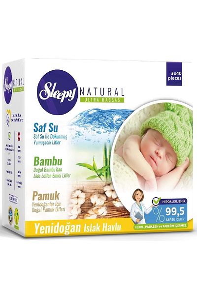 Sleepy Wet Towels Newborn Bamboo Natural Set of 12 - 4Pk x 3 40 Sheets